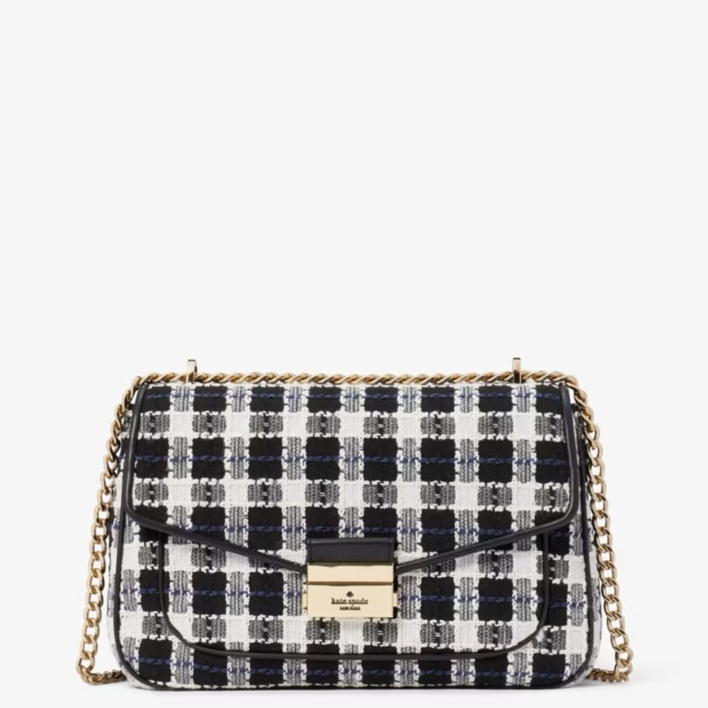 Kate Spade Carey Check Tweed Fabric Small Flap Shoulder Bag